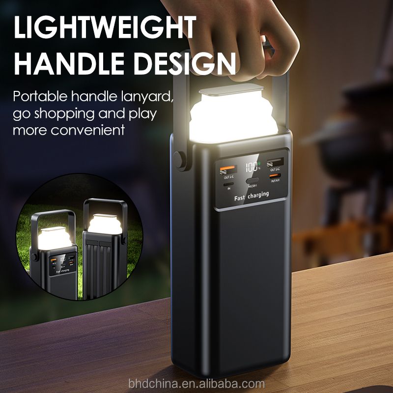 Fast Charging powerbank 30000mAh with inbuilt charging cables for all phones and USB charging ports and flashlight