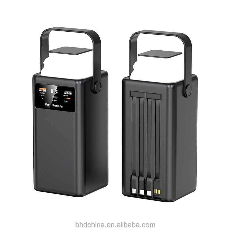 Fast Charging powerbank 30000mAh with inbuilt charging cables for all phones and USB charging ports and flashlight