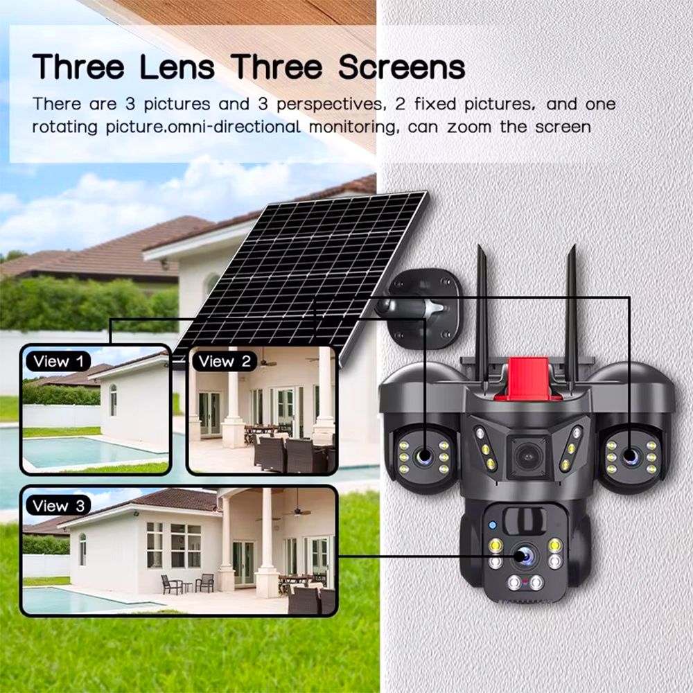 4g solar cctv camera 3Lens 3Screen 4G Outdoor Solar Camera Wireless 4G  IP Cameras PIR Auto Tracking Solar Security CCTV Surveillance Camera