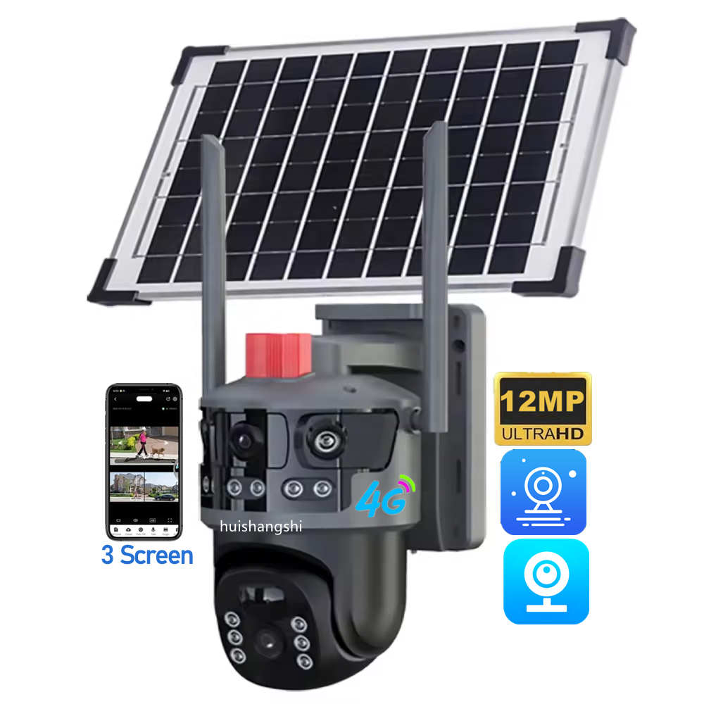 4g solar cctv camera 3Lens 3Screen 4G Outdoor Solar Camera Wireless 4G  IP Cameras PIR Auto Tracking Solar Security CCTV Surveillance Camera