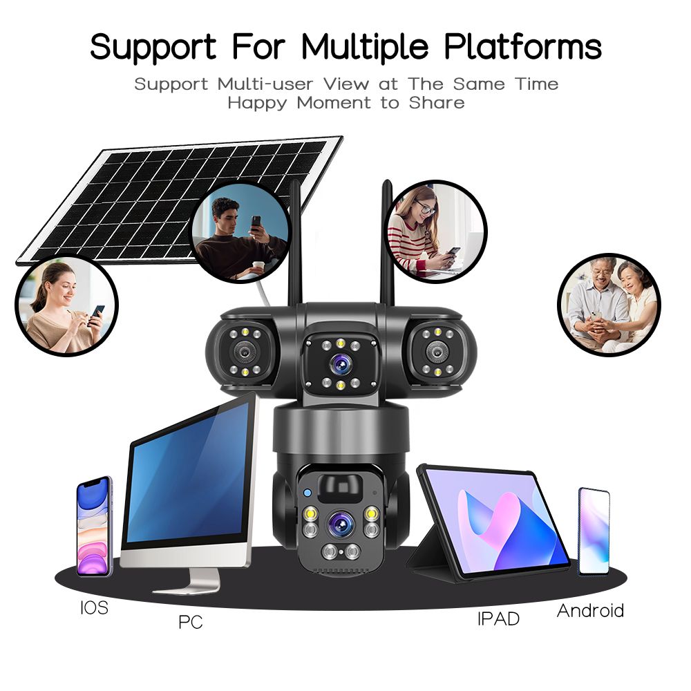 4g solar cctv camera 3Lens 3Screen 4G Outdoor Solar Camera Wireless 4G  IP Cameras PIR Auto Tracking Solar Security CCTV Surveillance Camera