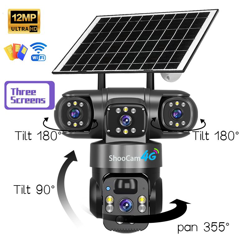4g solar cctv camera 3Lens 3Screen 4G Outdoor Solar Camera Wireless 4G  IP Cameras PIR Auto Tracking Solar Security CCTV Surveillance Camera