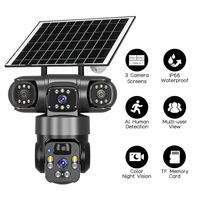 4g solar cctv camera 3Lens 3Screen 4G Outdoor Solar Camera Wireless 4G  IP Cameras PIR Auto Tracking Solar Security CCTV Surveillance Camera