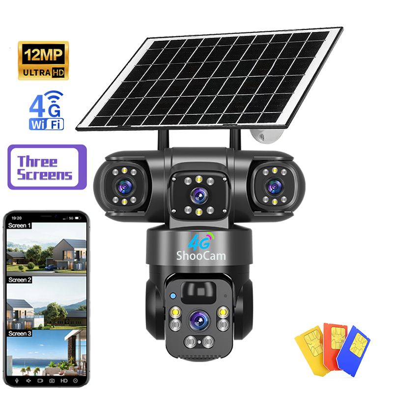 4g solar cctv camera 3Lens 3Screen 4G Outdoor Solar Camera Wireless 4G  IP Cameras PIR Auto Tracking Solar Security CCTV Surveillance Camera