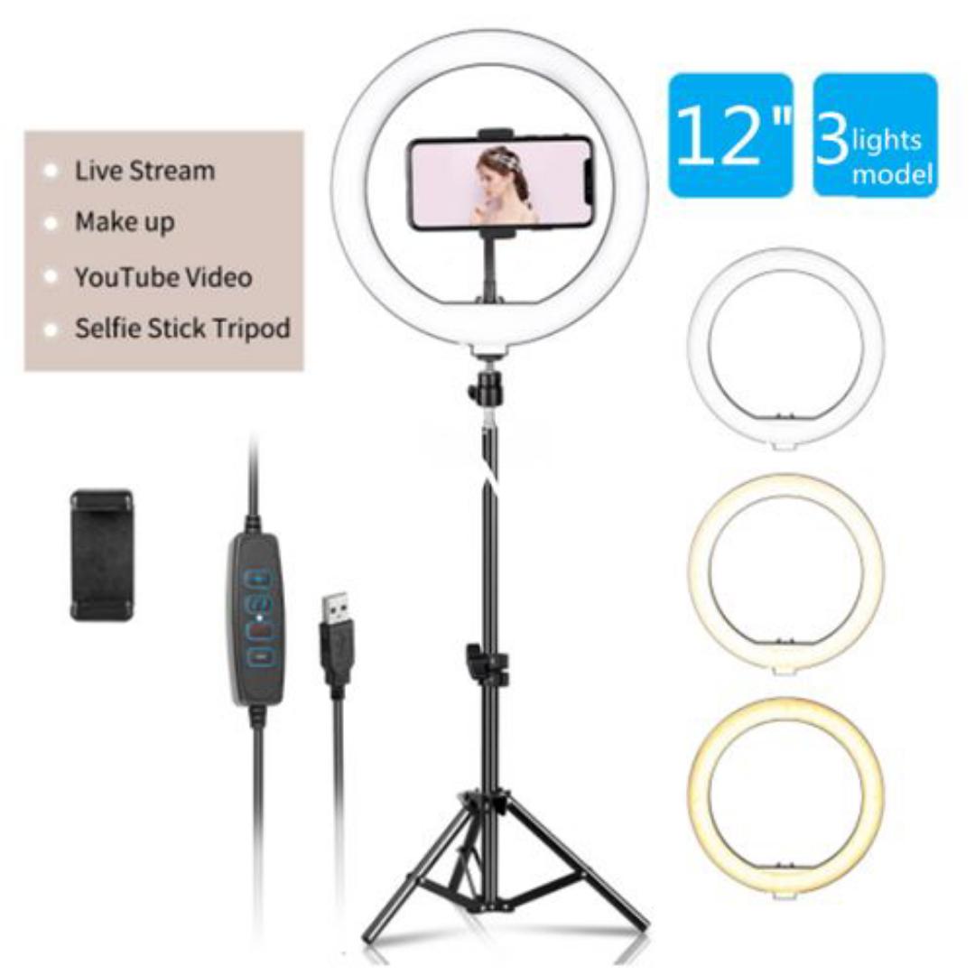 12inch ring light for TikTtok and Youtube With (210CM) Tripod Stand for live streaming, TikTok, podcast, YouTubers, make up application,studio and salon lighting, adjustable brightness levels,foldable