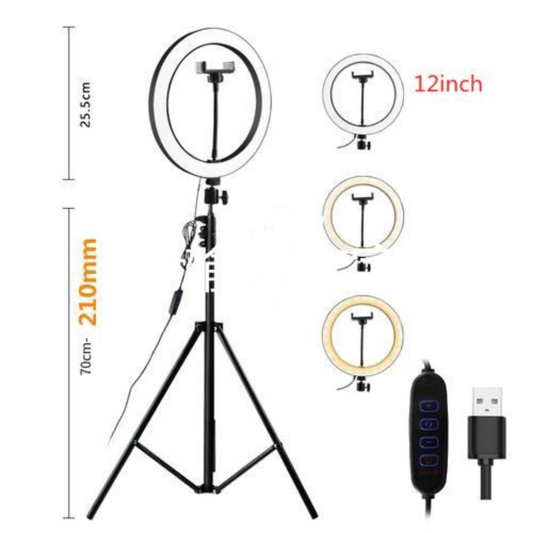 12inch ring light for TikTtok and Youtube With (210CM) Tripod Stand for live streaming, TikTok, podcast, YouTubers, make up application,studio and salon lighting, adjustable brightness levels,foldable