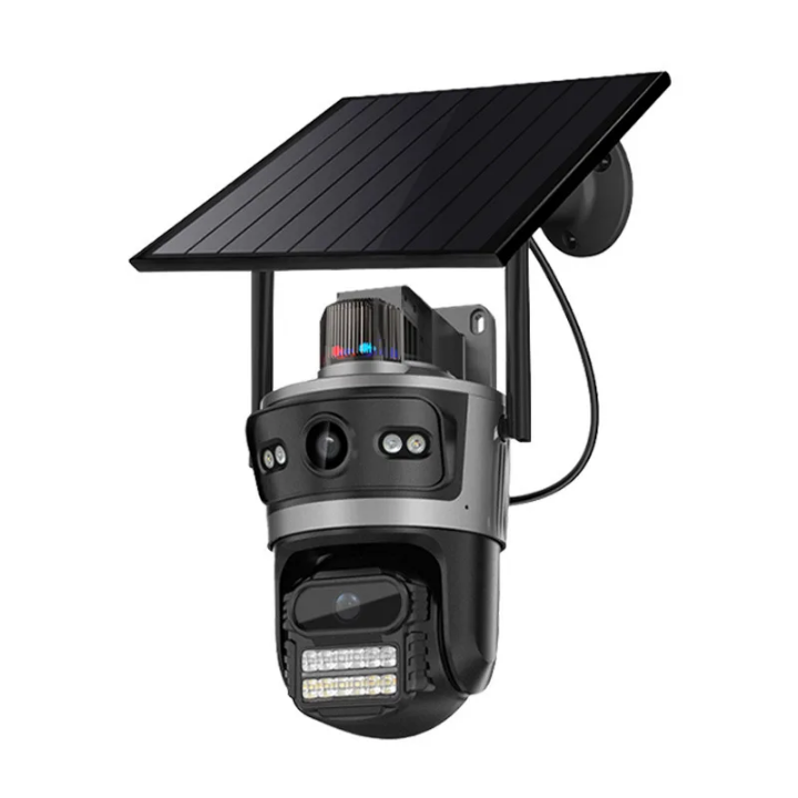 4G  Solar CCTV camera Dual Lens 4G Solar camera outdoor Dual lens HD super clear solar CCTV camera with motion tracking, siren, two way communication, night vision, waterproof, wide angle