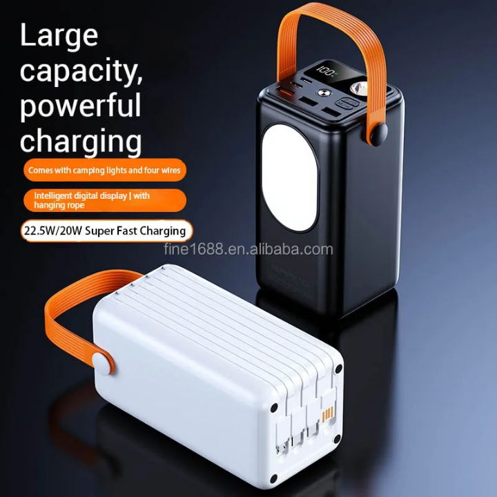 30000mAh power bank fast charging powerbank with inbuilt charging cables and emergency flashlight large capacity portable powerbank fast charging powerbank with inbuilt charging cables inbuilt cables