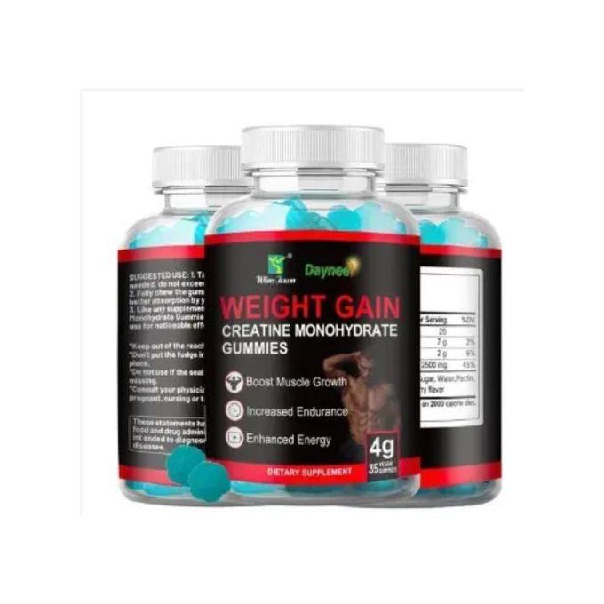 Daynee Weight Gain Gummies with Creatine Monohydrate – 35 Gummies. Designed to boost body mass, increase strength, and enhance energy levels. Improves workout performance by supporting muscle protein