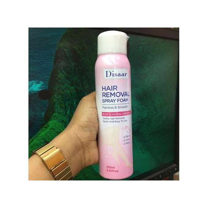 Disaar Hair Removal Spray Foam Painless Smooth & Effective for Legs, Hands, Bikini, and Armpits. Specially formulated with rose and lemon extracts, this gentle yet effective spray removes unwanted hai