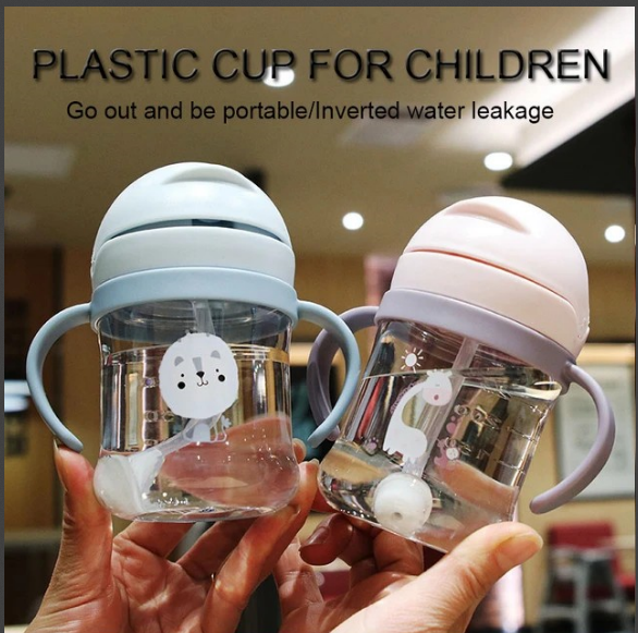250ml Baby Water Bottle Learning Cup Anti Choke Non-spill Training Cup Leak-Proof Fee With Gravity Ball Straw