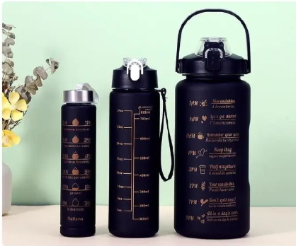 4 in 1 Motivational Water Bottles - the perfect set for staying hydrated and motivated throughout the day This set includes three bottles each made of high quality