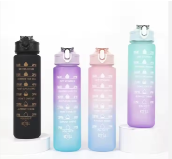4 in 1 Motivational Water Bottles - the perfect set for staying hydrated and motivated throughout the day This set includes three bottles each made of high quality