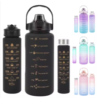 4 in 1 Motivational Water Bottles - the perfect set for staying hydrated and motivated throughout the day This set includes three bottles each made of high quality