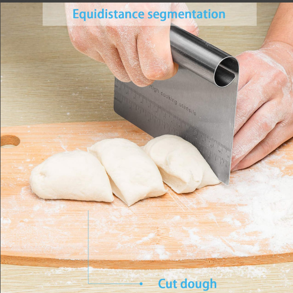 OFFER MOTO MOTO !!! Pro Dough Pastry Scraper/Cutter/Chopper Stainless Steel Mirror Polished with Measuring Scale Multipurpose- Cake, Pizza Cutter - Pastry Bread Separator Scale Knife.