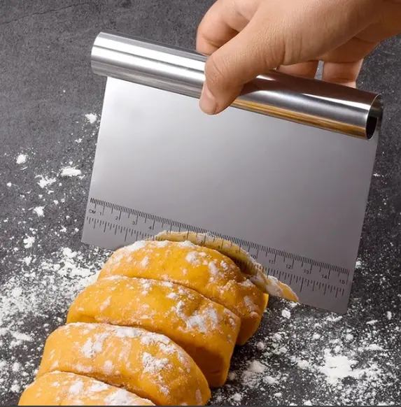 OFFER MOTO MOTO !!! Pro Dough Pastry Scraper/Cutter/Chopper Stainless Steel Mirror Polished with Measuring Scale Multipurpose- Cake, Pizza Cutter - Pastry Bread Separator Scale Knife.