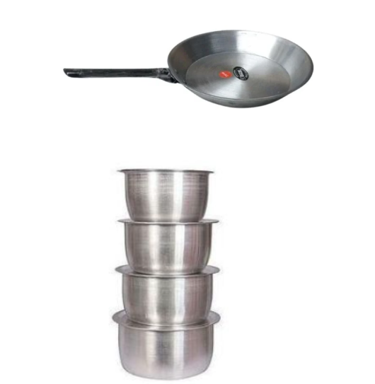 Generic 4Pcs Set Of Stainless Aluminum Sufuria Size 1 2 3 4  plus free frying pan  -without  Lids