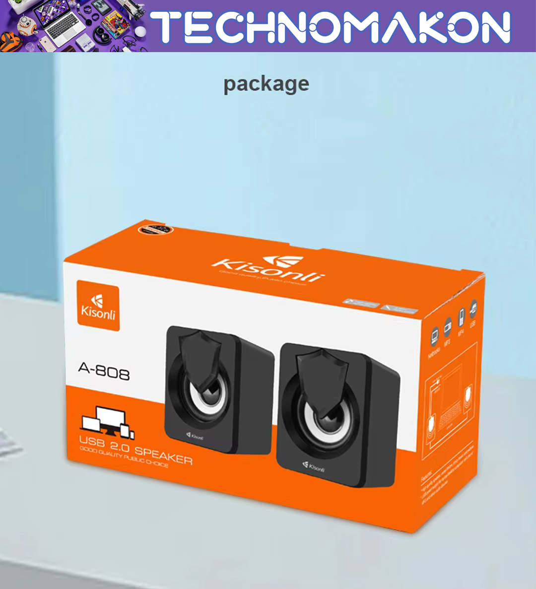 Kisonli A-808 Speaker Audio Desktop Home Woofer Wired Usb Driven Multimedia Small Speaker Portable Speaker Bluetooth Wireless Speaker Laptop Speaker Computer Speakers