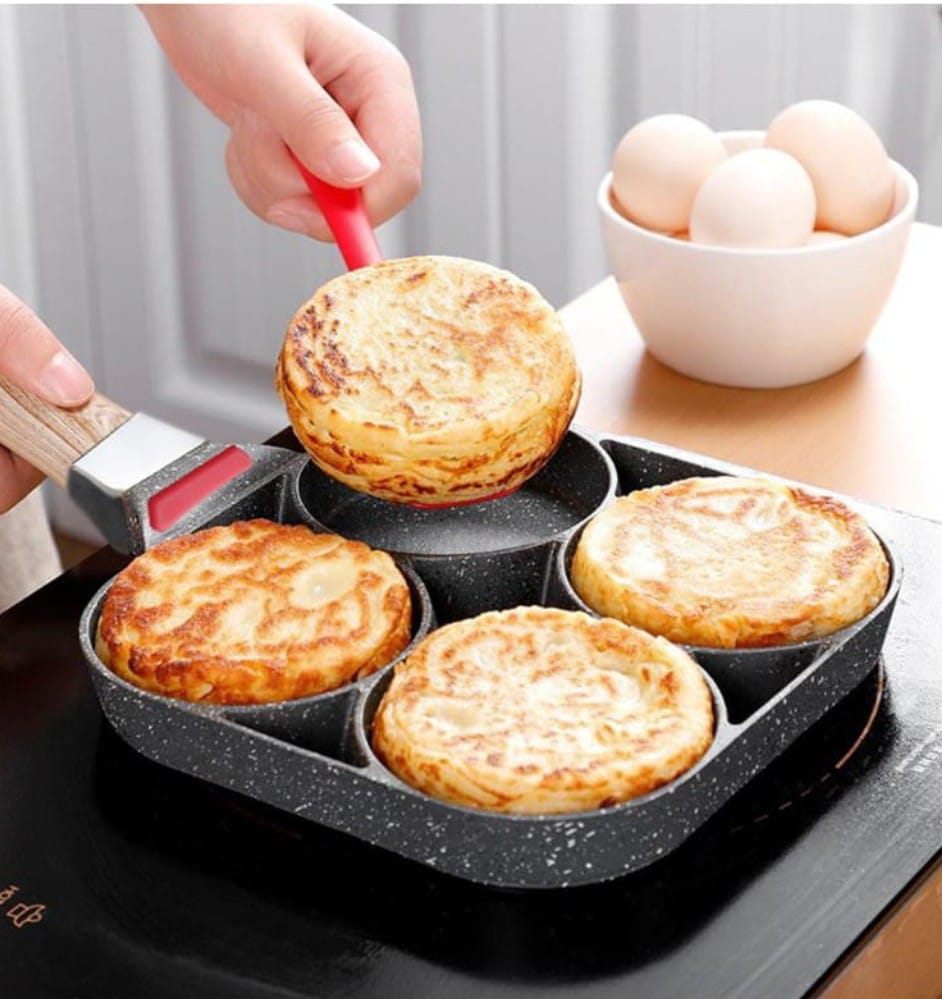 4 Hole Omelet Pan for Burger Eggs Ham PanCake Maker Frying Pans NonStick No OilSmoke Breakfast Grill Wok