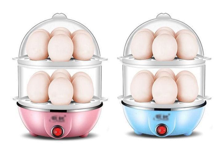 Double layer Electric Eggs Boiler Cooker Steamer-14 Slots, Safe automatic power turn-off and over-temperature protection functions, Removable Tray