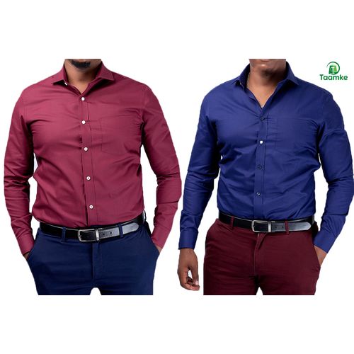 2pc Official Long Sleeved Shirt For Men - Navy Blue & Maroon