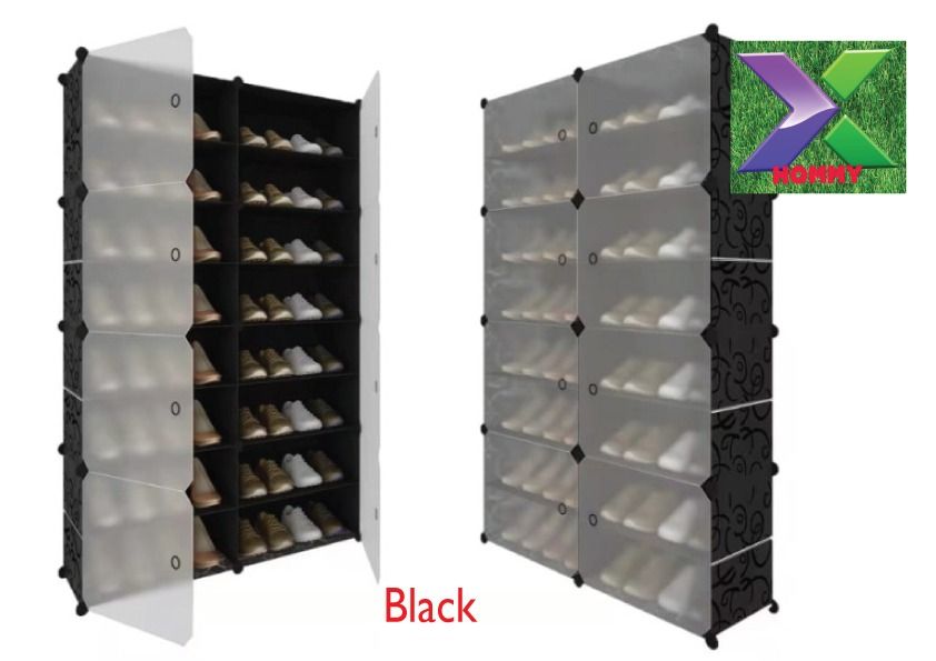 Shoe Rack Organizer, 8 Tiers 32 Pair Portable Shoe Storage Cabinet - Plastic Shelf