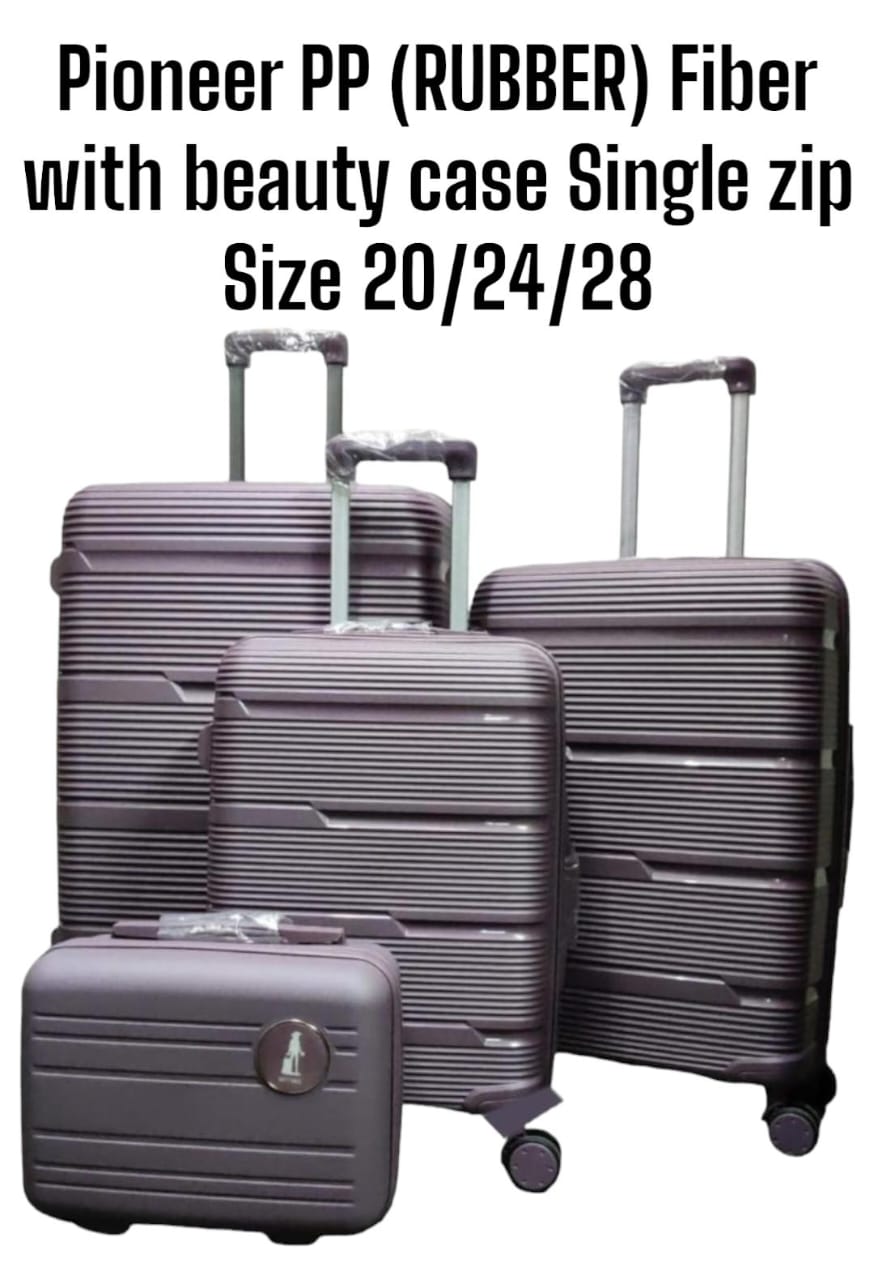 PIONEER 3 IN 1 SINGLE ZIP PP RUBBER FIBER SUITCASE -WITH BEAUTY CASE (20,24,28)