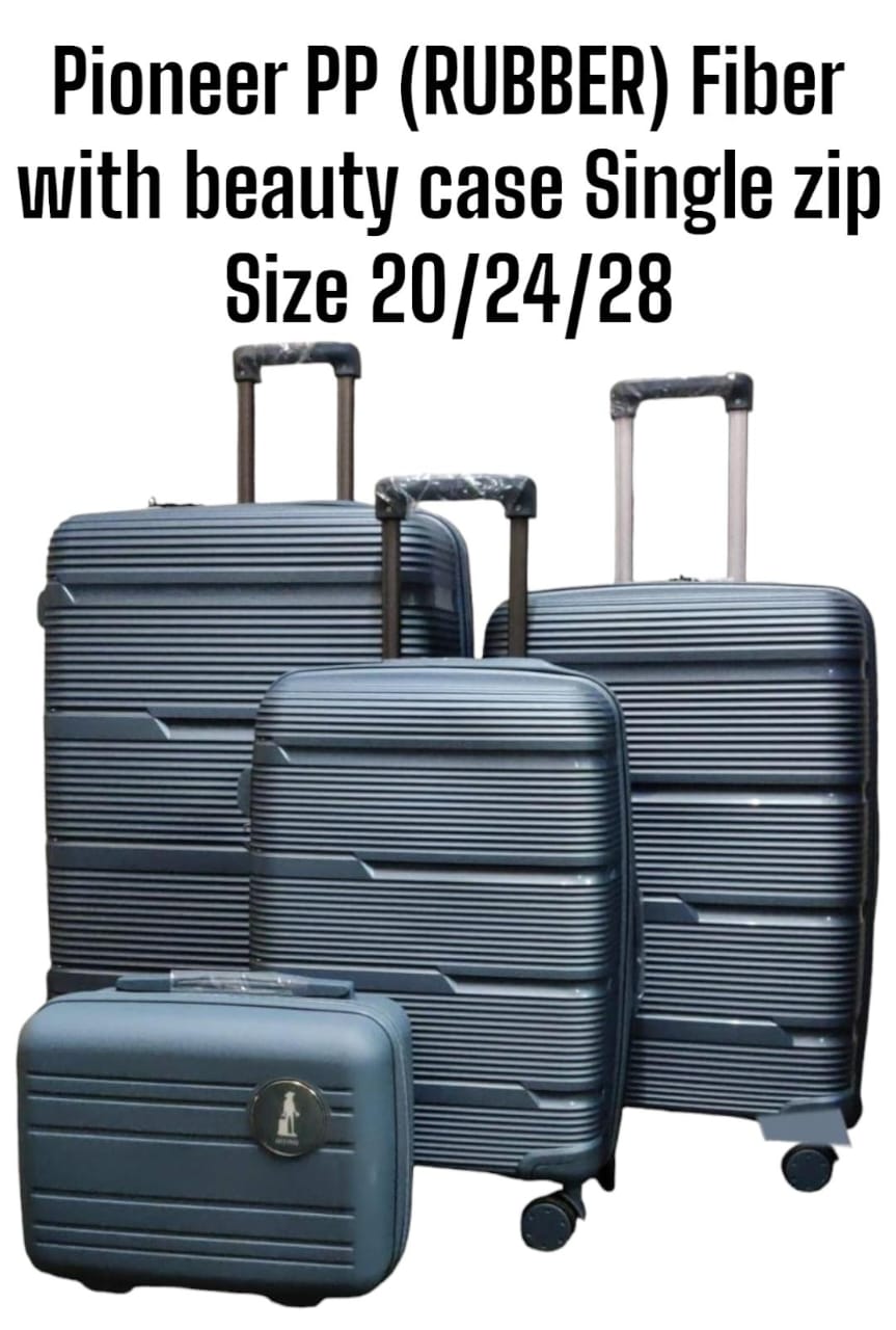 PIONEER 3 IN 1 SINGLE ZIP PP RUBBER FIBER SUITCASE -WITH BEAUTY CASE (20,24,28)