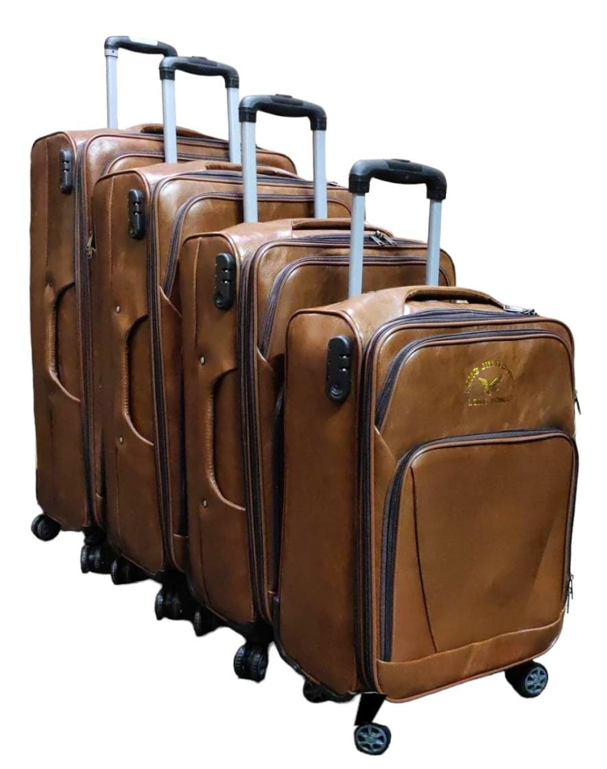 4 IN 1 PU Leather Travel Suitcase - Brown ( 360 Degrees Rotating Wheels )
