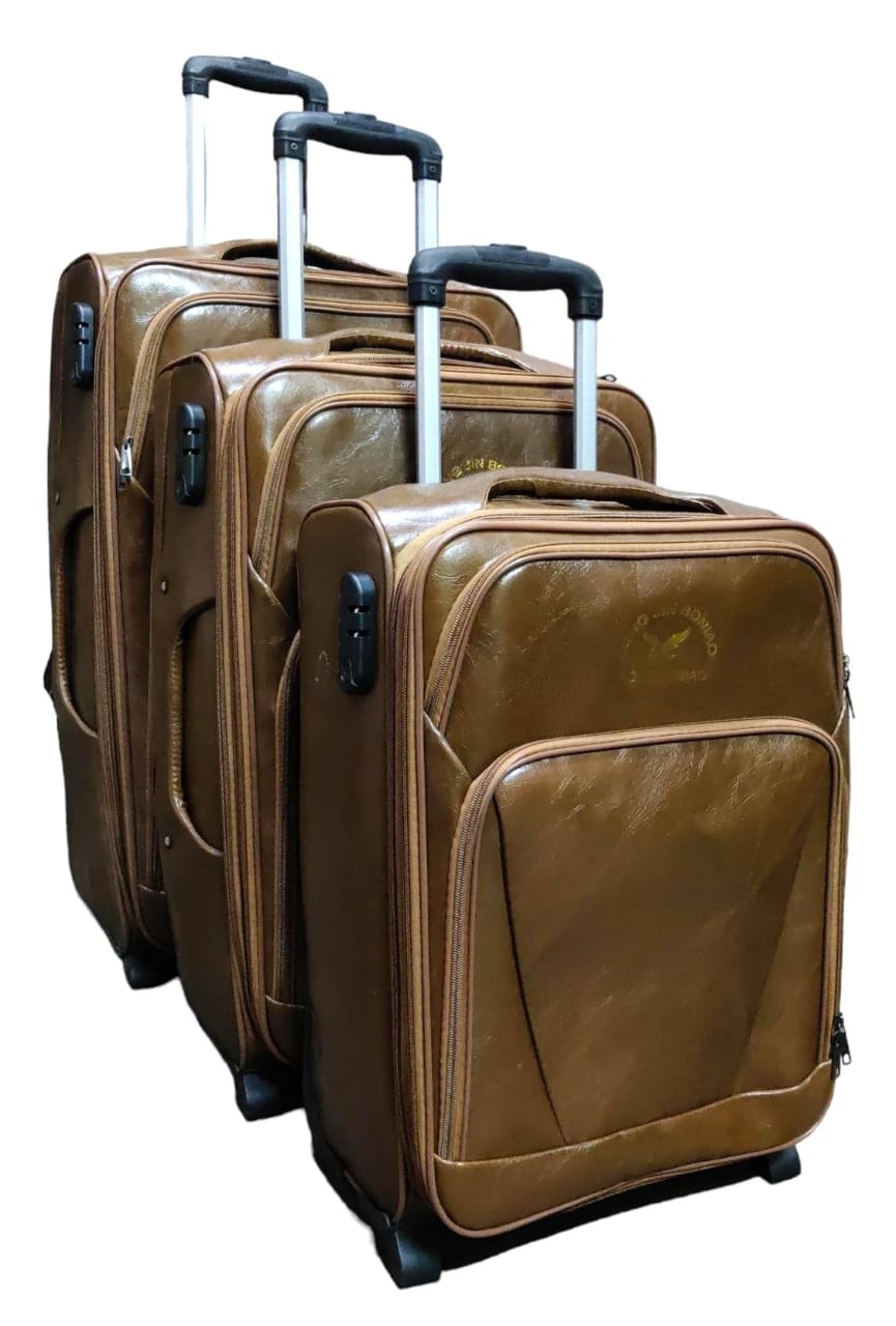 3 IN 1 PU Leather Travel Suitcase - Brown ( 180 Degrees Wheels )
