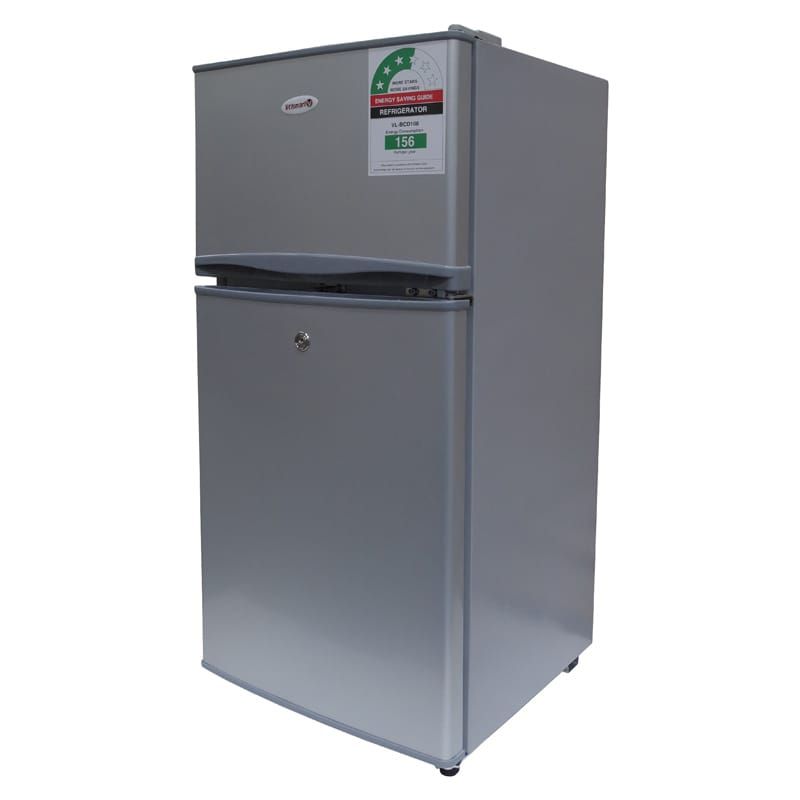 Volsmart 108L Double Door Fridge With A Larger Freezer Capacity - The fridge comes with an extra larger freezer capacity that helps you store more froozen foods. The sleek design and well articulated