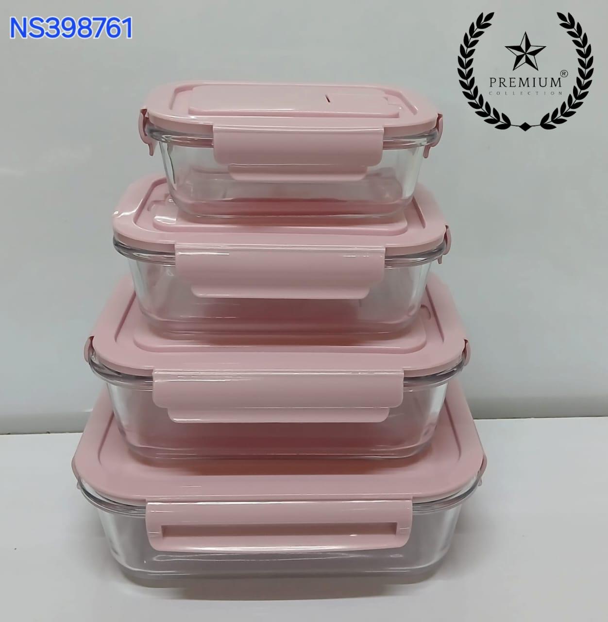 Signature 4PCS Borosilicate Glass Food Containers/ Food Storage Set - 10Ml/700ML/1040ML/1520ML, Versatile Borosilicate Glass, FDA Approved and BPA-Free, 4-Piece Set, Airtight Seal.