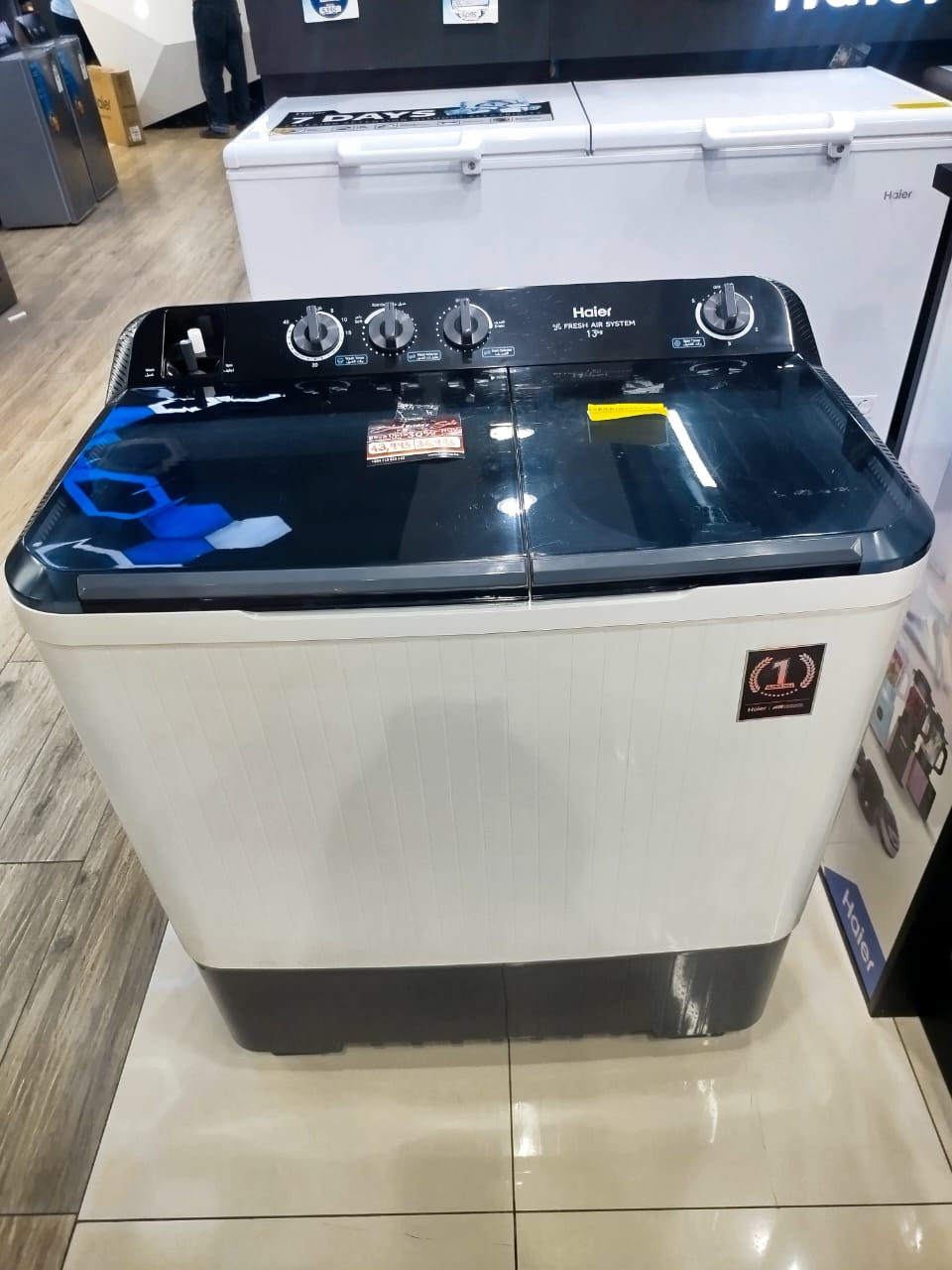 Haier 10 Kgs Twin Tub Semi Automatic Washing Machine - Semi-Automatic, Twin, Wash Capacity: 10Kg, Spin Dry Capacity: 6Kg, Water Inlet Selection switch., 2 Wash Program Selection.