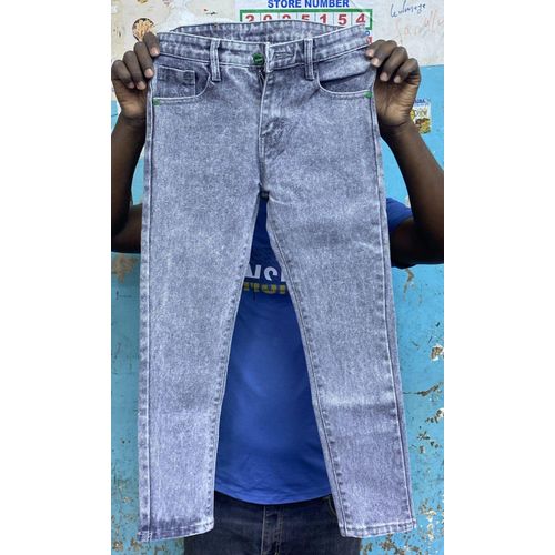 Quality Slim Fit Non Fade Denim Jeans Trouser For Kids - Grey, Made of breathable and soft washed denim fabric, durable and comfortable to wear,Skinny fit casual style with ripped destroyed trendy cut