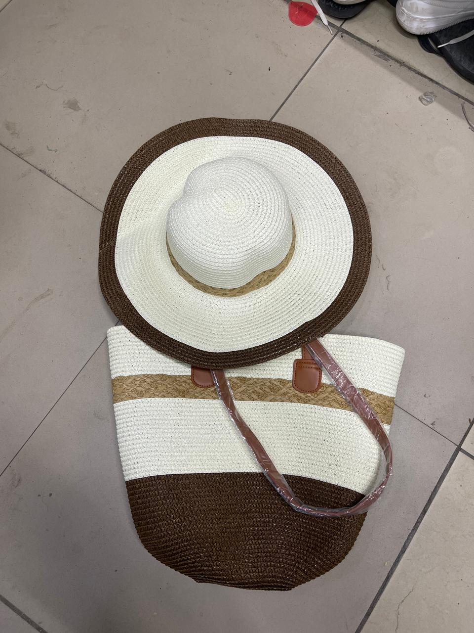 Beach lady bag with matching hats.  comes with a matching hat Beach Bags Vintage Papyrus Straw Woven Beach Bag/Women's Summer Straw Beach Bag, comes with a zip