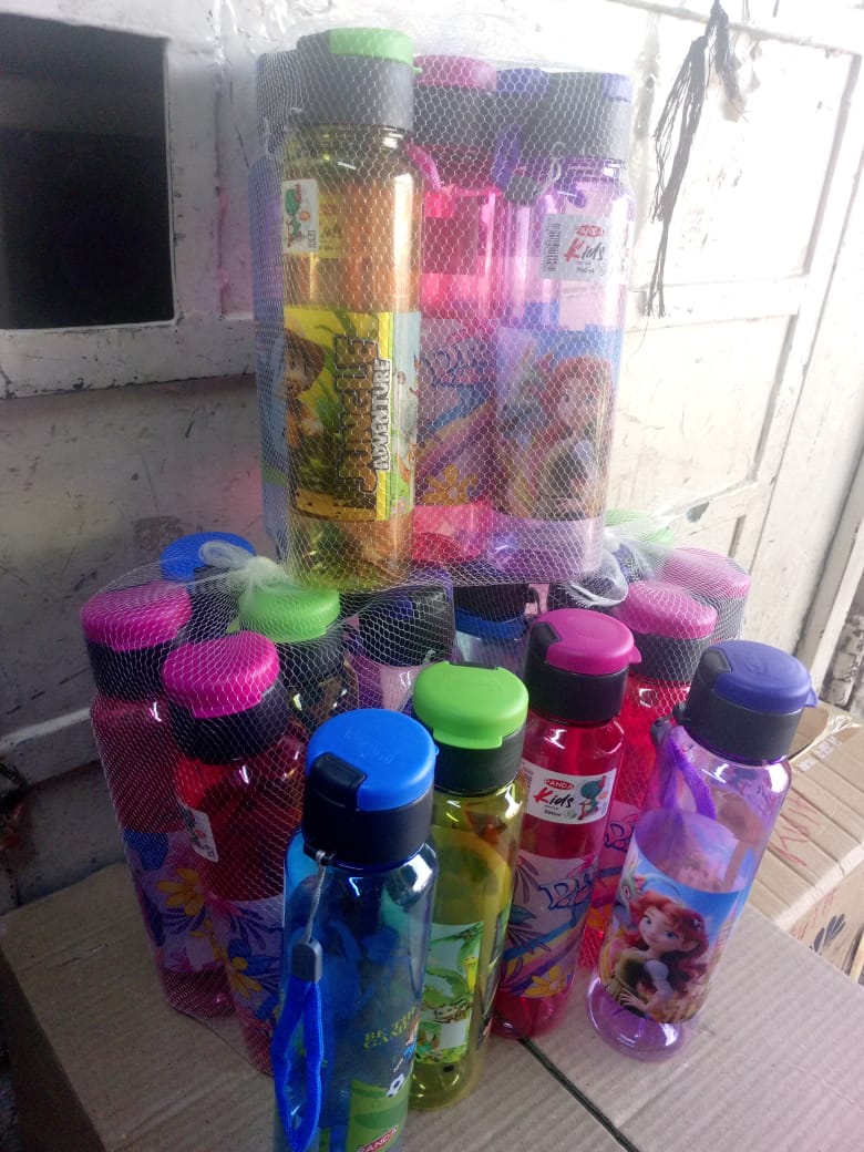 PANDA Plastic Water Bottle - With carrier handle, Portable,  BPA-FREE Co-Polyester food grade plastic is specifically designed for food and drink. It is nontoxic, BPA free, and environment friendly.