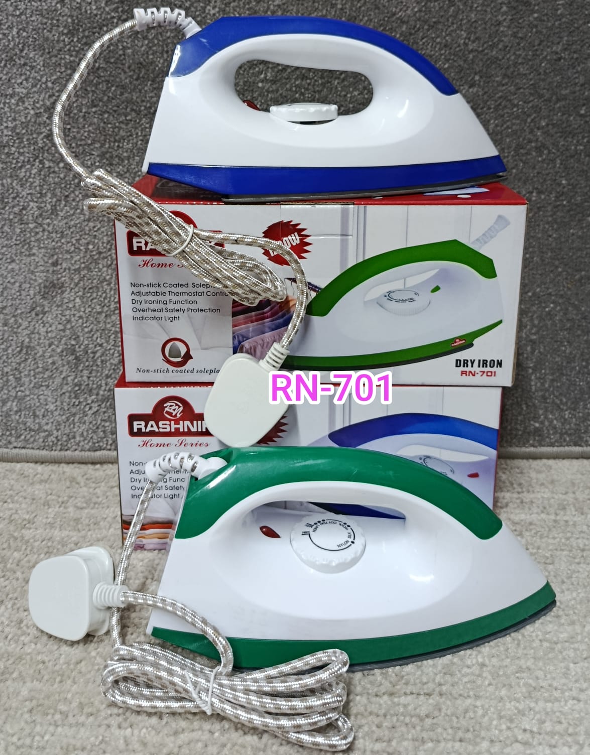 RN-701 Dry Iron – Efficient & Durable Home Ironing Appliance, High-Quality Heating Plate for Smooth Ironing, Adjustable Temperature for Different Fabrics.