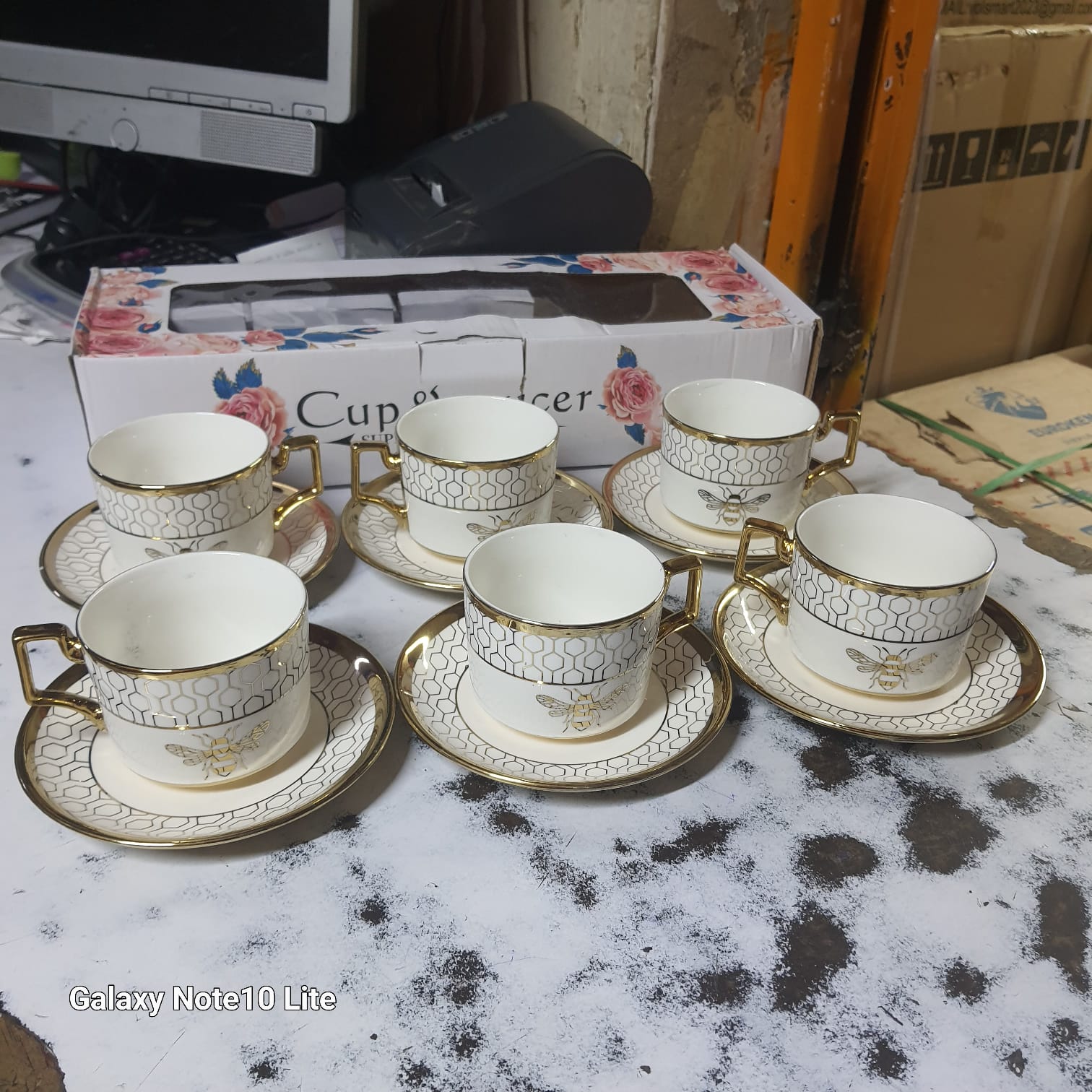 6-Piece Ceramic Cup & Saucer Set (White & Gold) - Classic ceramic with a stylish gold trim, Durable, chip-resistant, and easy to clean, Ideal for daily use or special occasions.