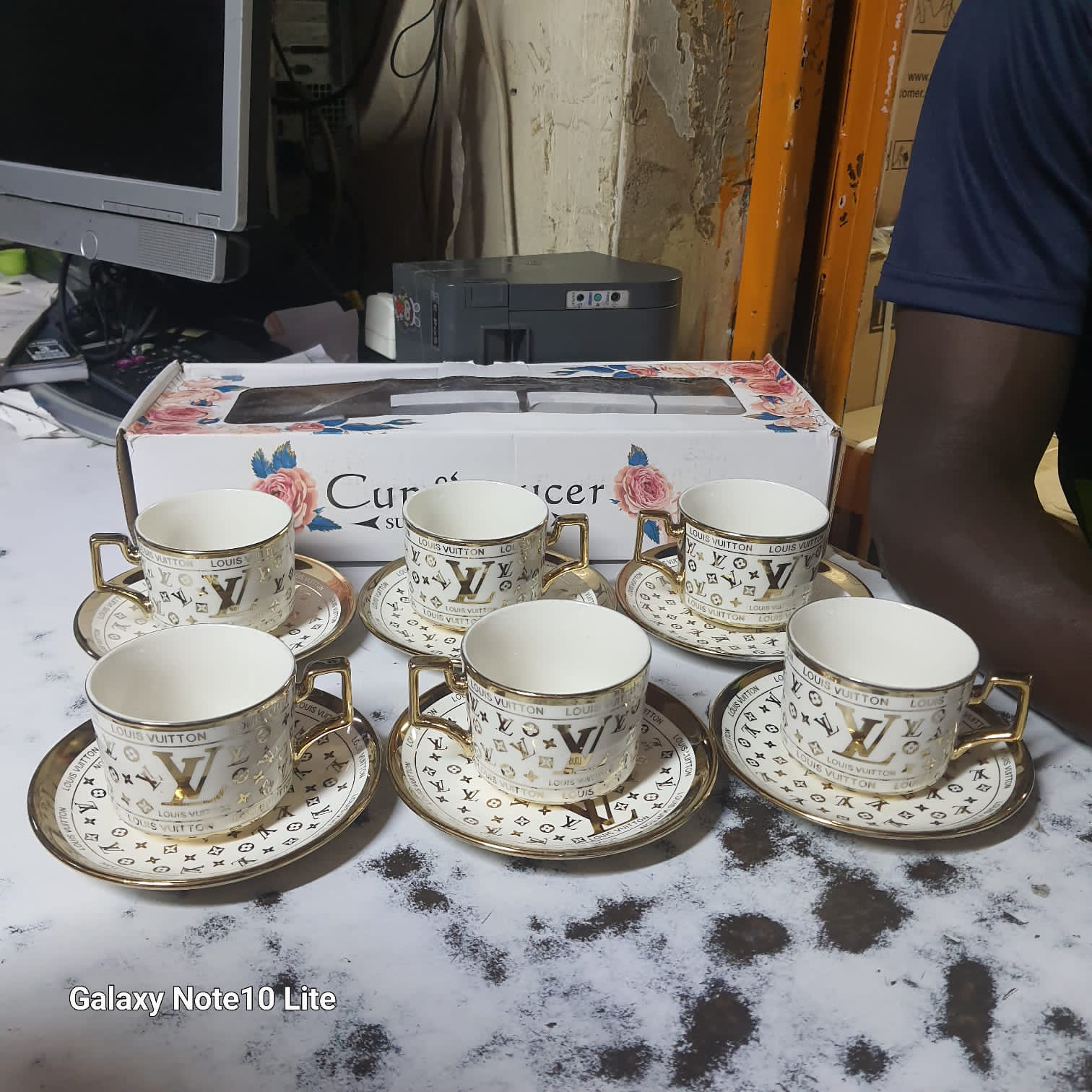 6-Piece Ceramic Cup & Saucer Set (White & Gold) - Classic ceramic with a stylish gold trim, Durable, chip-resistant, and easy to clean, Ideal for daily use or special occasions.