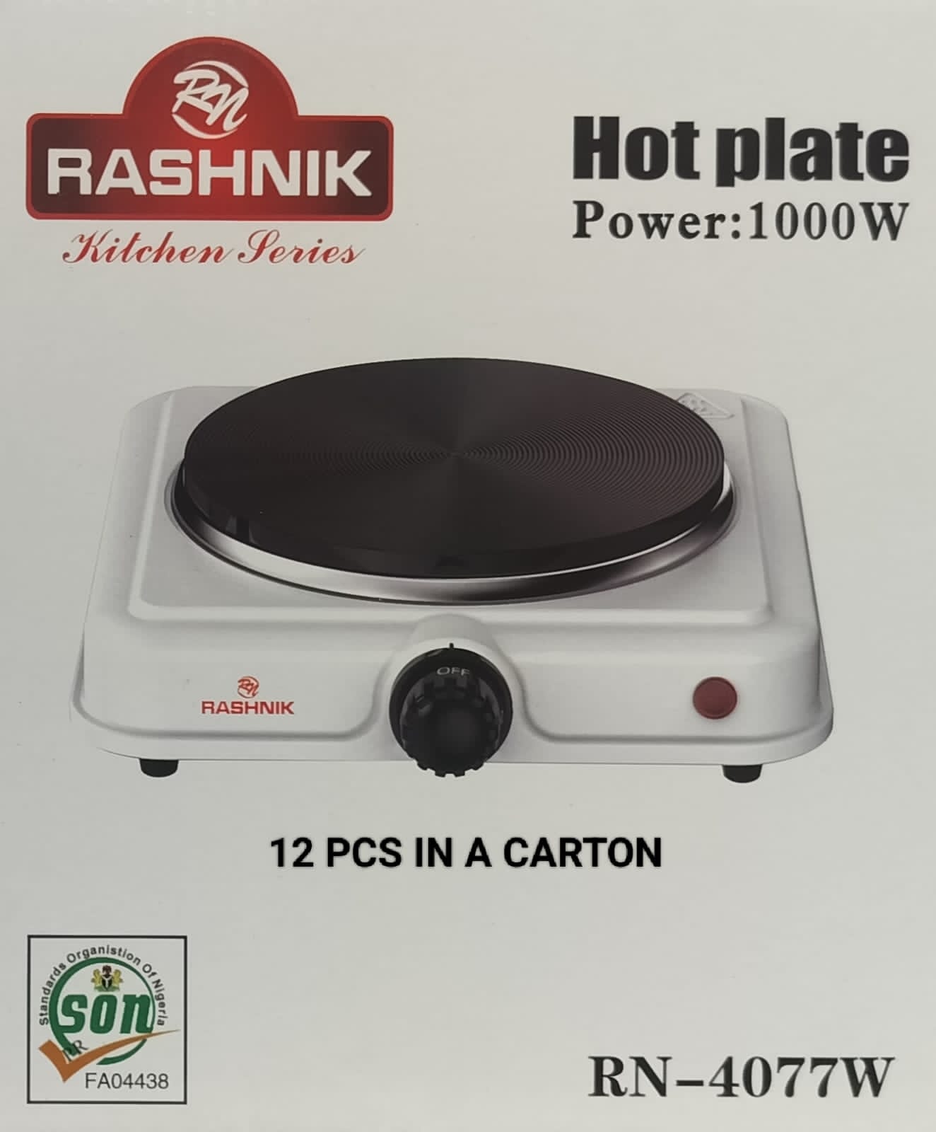 Rashnik Single Burner Hot Plate – Portable Electric Cooker, Efficient heating for boiling, frying & general cooking tasks, Easy heat regulation for different cooking needs.