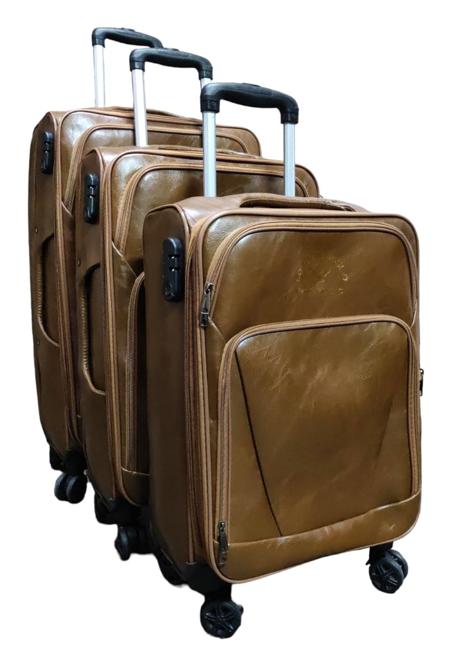 PURE LEATHER SUITCASES. 3 IN 1 4-Wheeled Leather Suitcase Set - Small, Medium & Large Suitcases, 360° Smooth Spinner Wheels (4 Wheels Each), Premium Leather Finish, Stylish & Elegant.