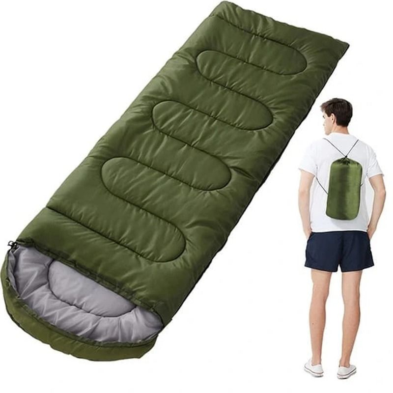 Heavy Army Green and black camping Sleeping bag - Durable camping sleeping bag in army‑green and black color scheme, Waterproof and weather-resistant outer shell for outdoor use,Thick insulation.