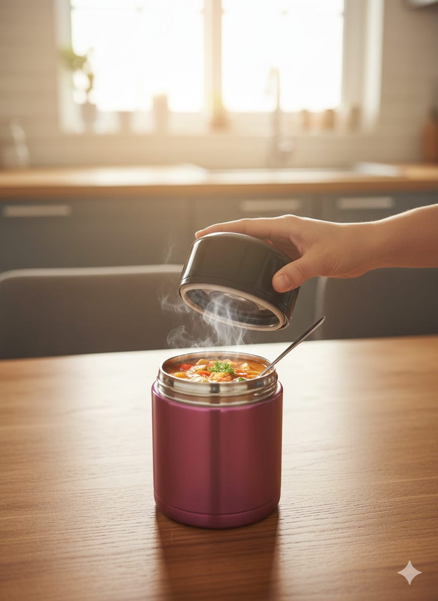 800 ML FOOD FLASK.  Stainless steel, Double Walled Insulated, Unbreakable vacuum food flask.