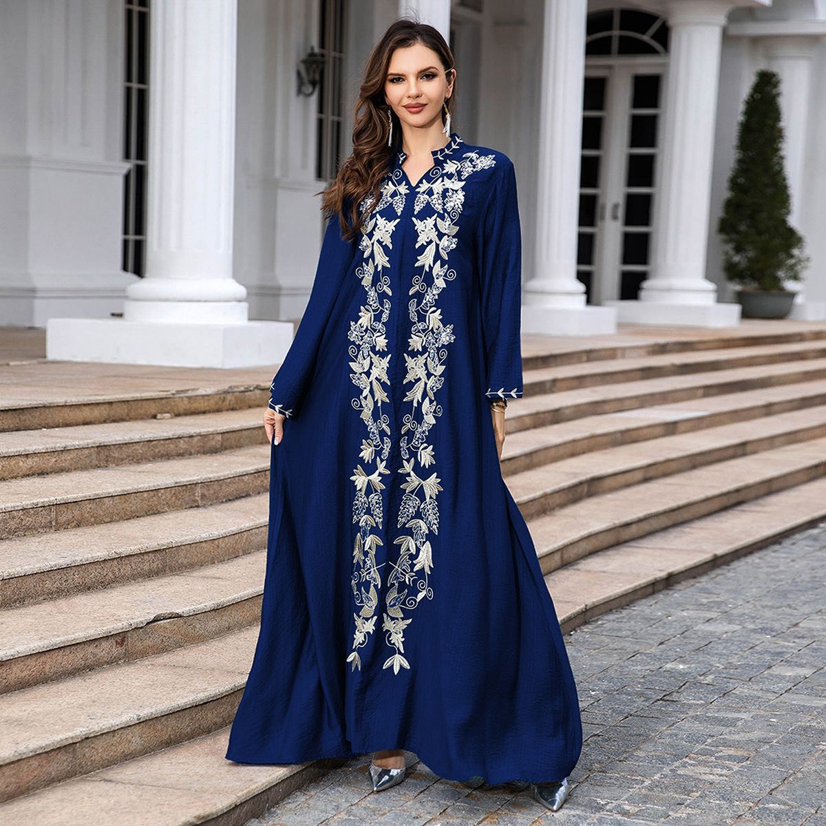 New Product Selection: Cross border Muslim Middle Eastern Robe Women's Abaya Embroidered Temperament Dress Evening Dress Dubai Women's Foreign Trade Wholesale