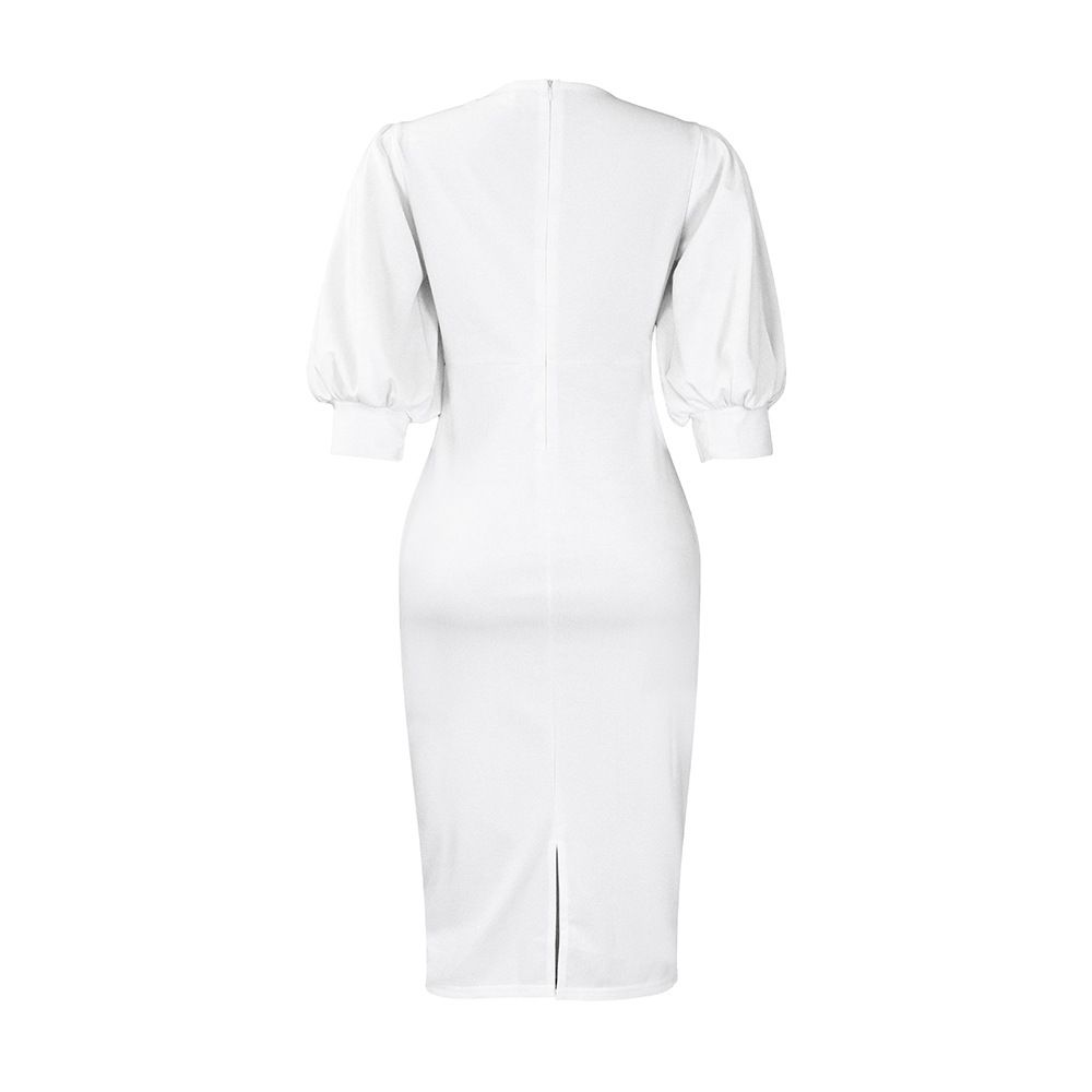 New Product Selection: European and American Women's Spring/Summer New Collection, Five Quarter Sleeve Round Neck Bubble Sleeve, Hip Wrapping Style, Tongle Large African Dress