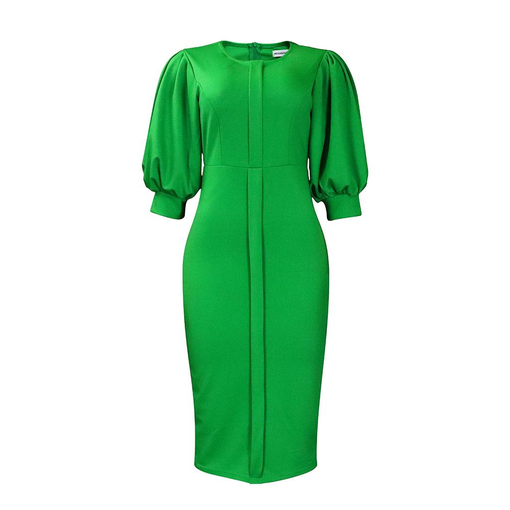 New Product Selection: European and American Women's Spring/Summer New Collection, Five Quarter Sleeve Round Neck Bubble Sleeve, Hip Wrapping Style, Tongle Large African Dress