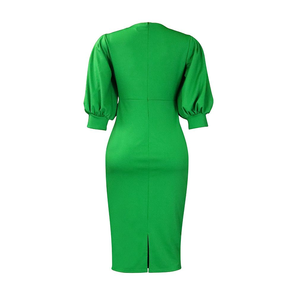 New Product Selection: European and American Women's Spring/Summer New Collection, Five Quarter Sleeve Round Neck Bubble Sleeve, Hip Wrapping Style, Tongle Large African Dress