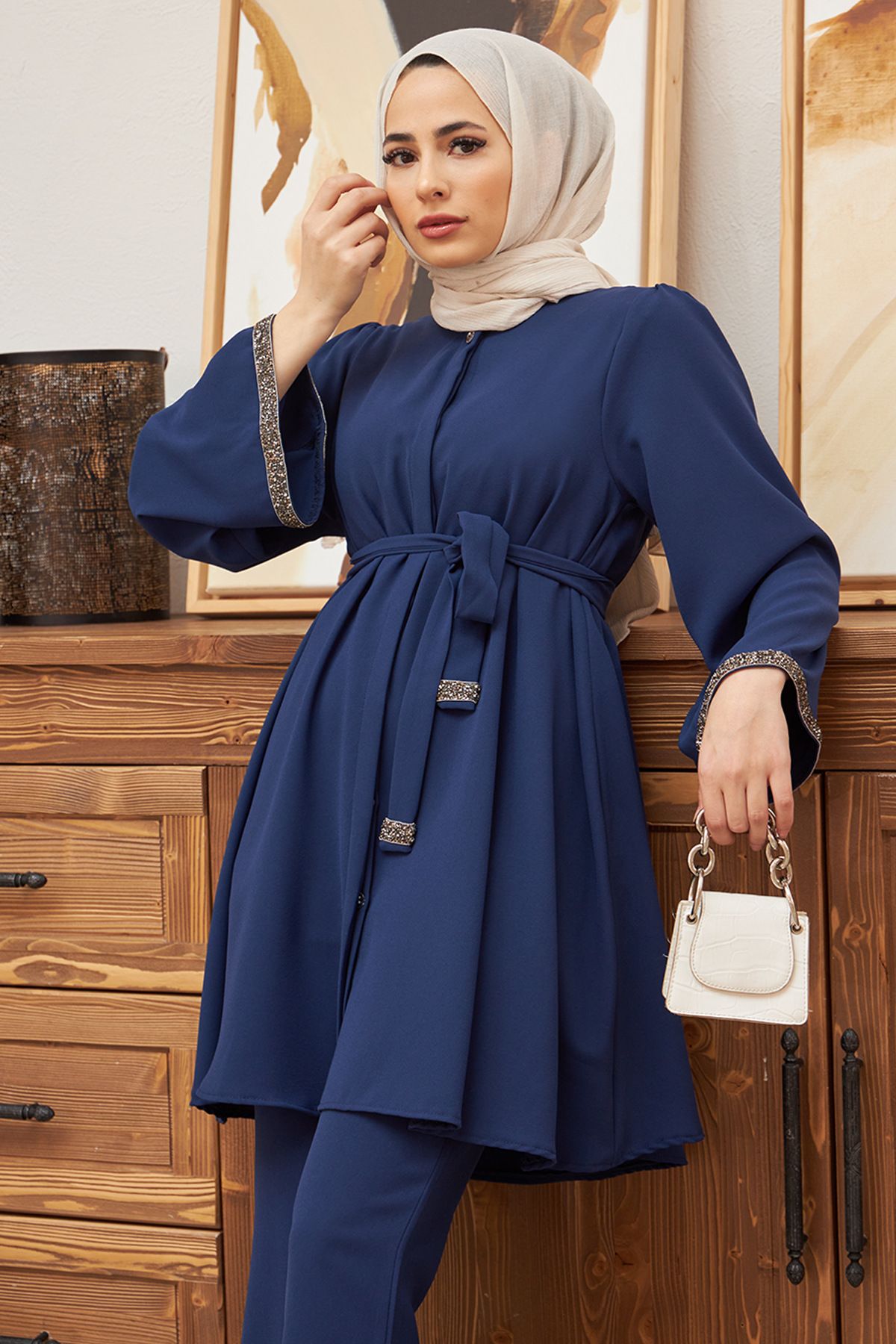 New Product Selection 2216 # Cross border Foreign Trade Middle East, Europe and America Muslim Women's Fashion Hot Diamond Loose Top Bellbottom Pants 2-piece Set