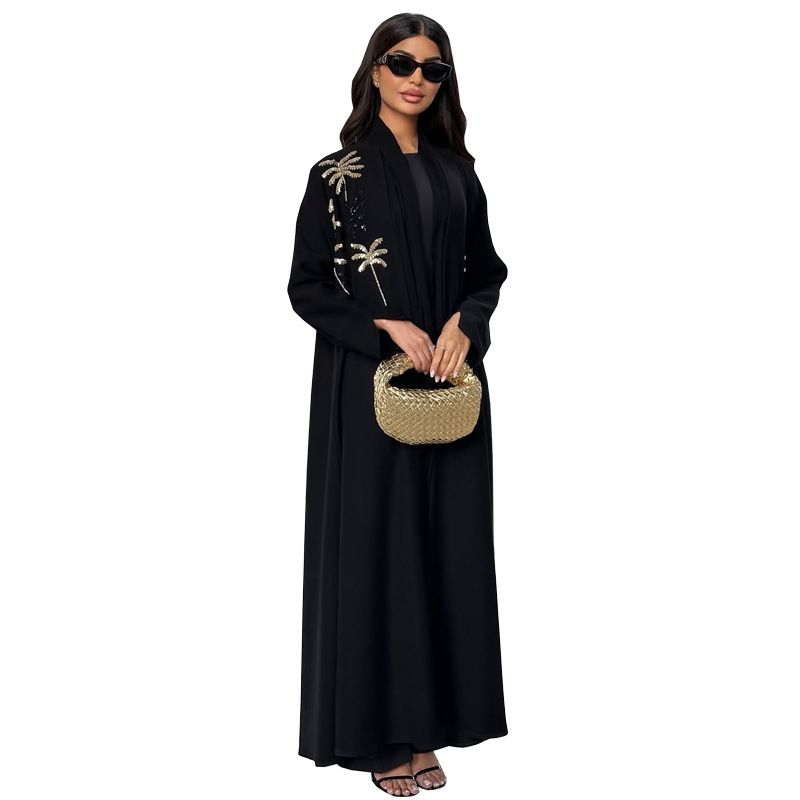 New Product Selection MQ226 Modest Cross border Hot Selling Muslim Women's Clothing Arab Dubai Bead Embroidered Black Robe for Outer Wear