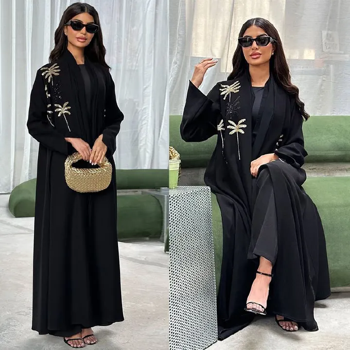 New Product Selection MQ226 Modest Cross border Hot Selling Muslim Women's Clothing Arab Dubai Bead Embroidered Black Robe for Outer Wear